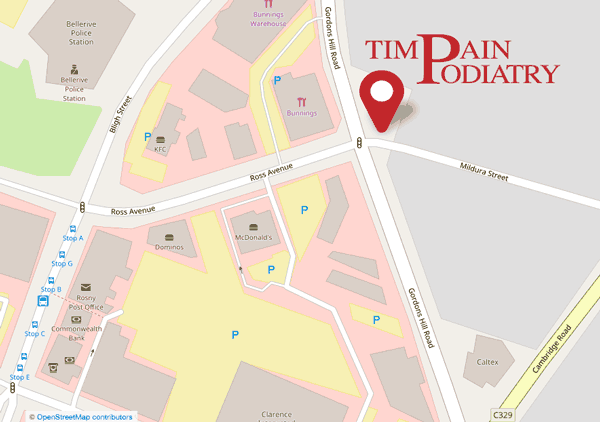 Map showing location of Tim Pain Podiatry